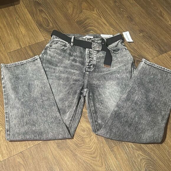 NWT Pacsun Womens Jet Stone High Rise Button‎ Fly Straight Jeans With Belt Sz 27 - Picture 2 of 10
